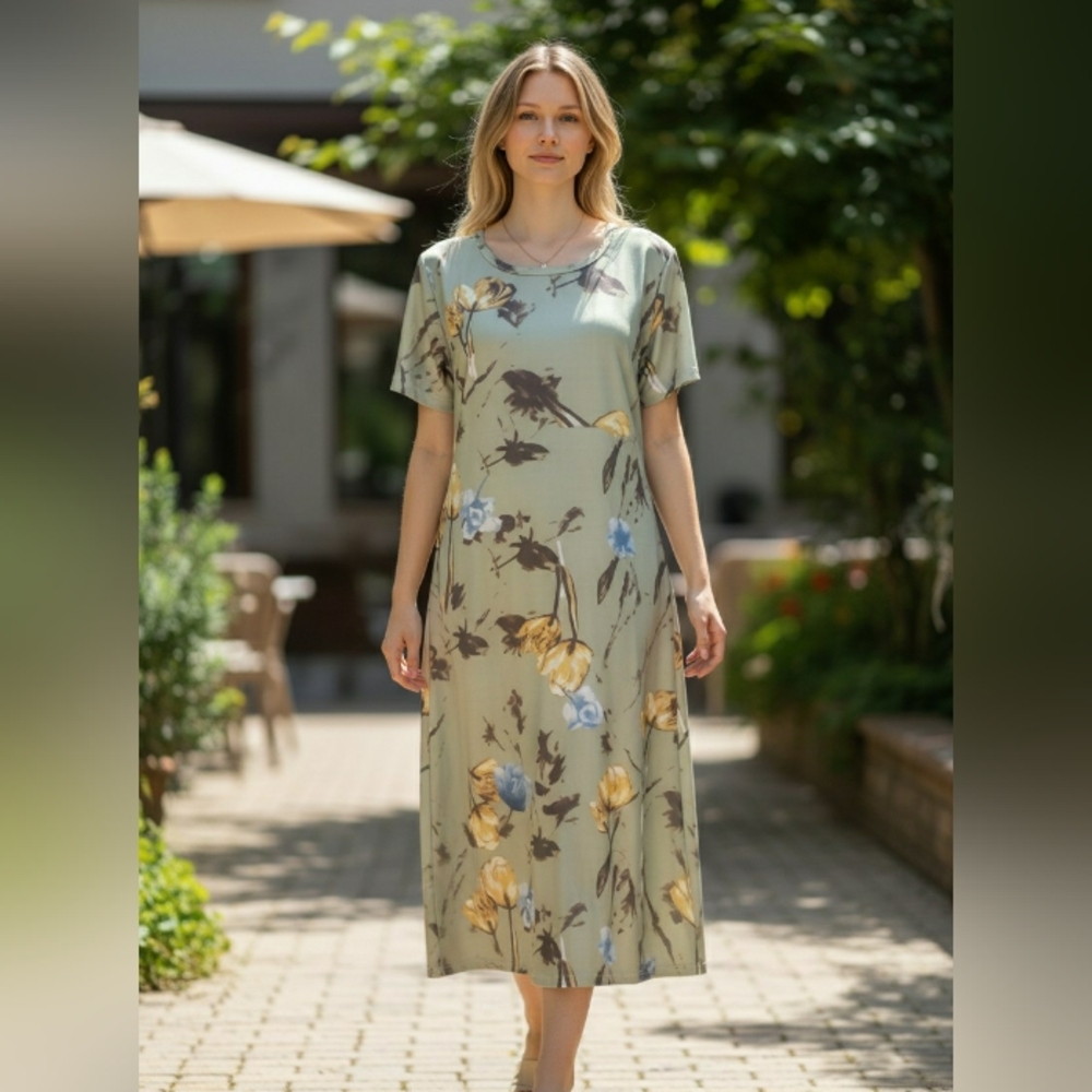 Sage Green Floral-print Maxi Dress, Sizes M, XL, XXL, NWOT